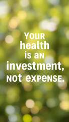 Wall Mural - Your health is an investment, not an expense isolated with white highlights, png