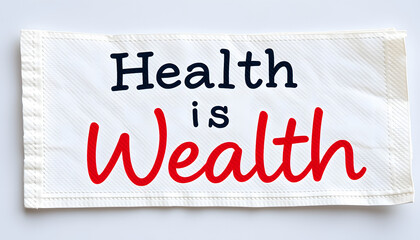 Wall Mural - health is wealth text on napkin isolated with white highlights, png