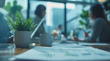 Fototapete - Office expert and business people in meeting teamwork and planning with feedback for funding proposal Accounting broker and employees with conversation review finances and trading with : Generative AI