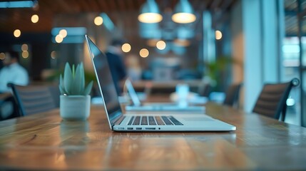 Poster - Business meeting and team with laptop in boardroom brainstorming and communication for company project Employee tech and typing for minutes or agenda record collaboration and workplace : Generative AI
