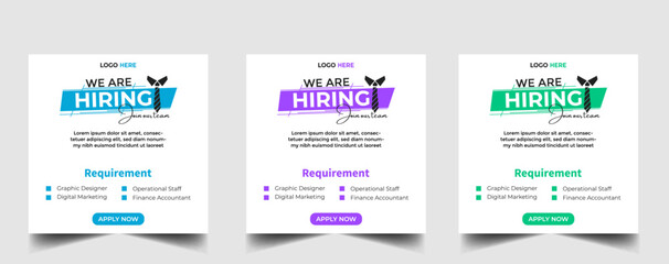 Wall Mural - We are hiring recruitment open job vacancy design vector social media post banner template or web banner layout