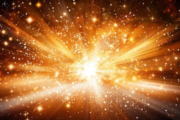 Wall Mural - Orange and peach abstract light burst on dark background with magical golden sparkling effect