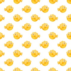 Wall Mural - cute yellow puffer fish kawaii seamless pattern background wallpaper