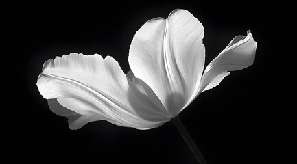 Wall Mural - A Single White Tulip Flower Against A Black Background