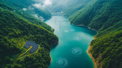 A beautiful lake surrounded by trees and mountains. The water is calm and clear, and there are many small ripples on the surface. The scene is peaceful and serene, and it's a perfect place to relax