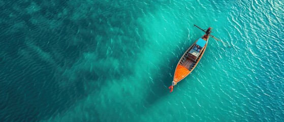 Sticker - A boat is floating in the ocean with a red oar