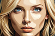 © pinan - Blond woman face pop art painting lady close-up vector image