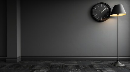 Aufkleber - Grey empty room with black clock lamp and niche carpet style office style : Generative AI