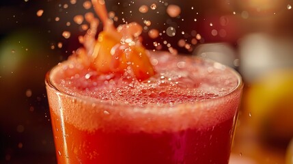 Canvas Print - Refreshing Red Juice Splash in Glass