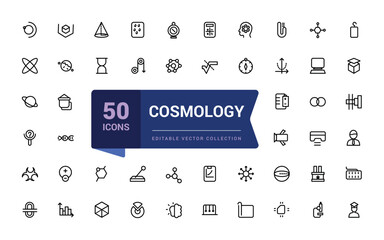Wall Mural - cosmology icon set. set of vector line icons of science for modern concepts. minimalist thin linear 
