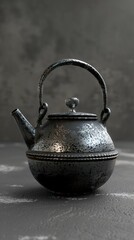 Wall Mural - Vintage Black Teapot on Gray Background