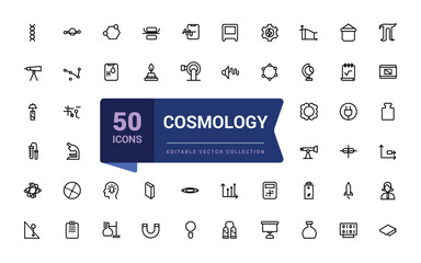 Wall Mural - cosmology icon set. set of vector line icons of science for modern concepts. minimalist thin linear 