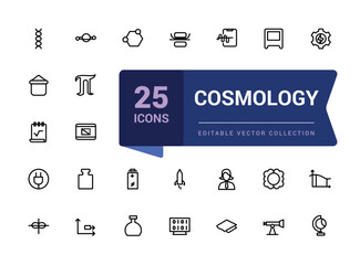 Wall Mural - cosmology icon set. set of vector line icons of science for modern concepts. minimalist thin linear 