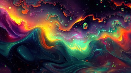 Wall Mural - A vibrant cosmic landscape with swirling colors and abstract forms.