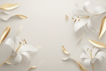 Wall Mural - A golden background provides a backdrop for stucco lilies with golden leaves and buds