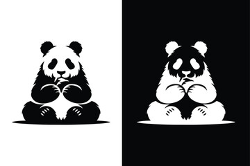 Wall Mural - Panda vector illustration. Cute and simple black and white panda animal icon silhouette