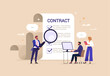 © nadzeya26 - Employee Contract Concept. Vector illustration in flat style of a group of people in business suits writing and discussing a document with contract clauses. Isolated on background