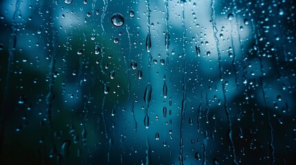 Leinwandbilder - Rain drops on the window surface dark blue clouds visible through the rain Rainy background : Generative AI