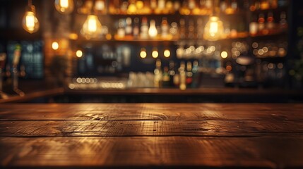 Poster - dark brown top of bar and free space for your glass : Generative AI