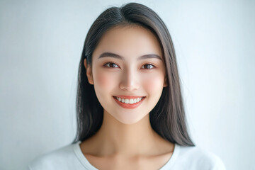 Wall Mural - Asian woman positive smile on white background, beauty positive smile