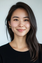 Asian woman positive smile on white background, beauty positive smile