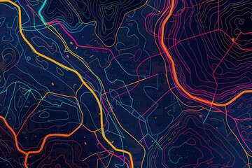 Aufkleber - Dynamic and colorful lines crisscross a stylized map, symbolizing connectivity and direction for logistics and transportation planning services. Generative AI