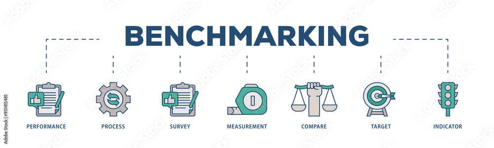 Benchmarking icons process structure web banner illustration of ...