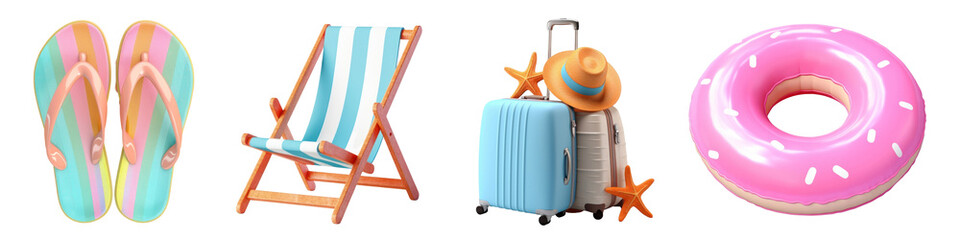 3d summer png cut out element set