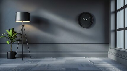 Aufkleber - Grey empty room with black clock lamp and niche carpet style office style : Generative AI