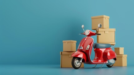 Wall Mural - Simple catroon smartphone with delivery scooter and delivery box. 3D illustration.