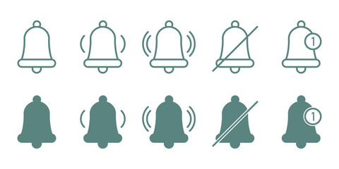 Set of simple bell notification icons