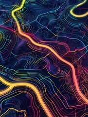 Aufkleber - Vibrant, crisscrossing lines overlay a stylized map to represent movement and connectivity themes relevant to transportation and logistics. Generative AI