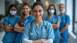 © Niks Ads - Confident medical indian staff team with doctor nurse and healthcare specialist professions people in hospital