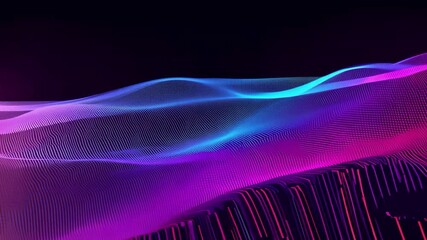 Poster - Vibrant abstract waves with neon colors against black backdrop