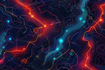 Leinwandbilder - Dynamic, colorful lines twist across a stylized map, representing connectivity and direction for logistics and navigation applications. Generative AI