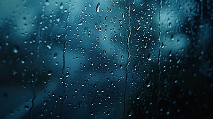 Leinwandbilder - Rain drops on the window surface dark blue clouds visible through the rain Rainy background : Generative AI