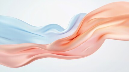 Poster - On a background of a soft blue, a wave of multicolored silk fabric flows with grace
