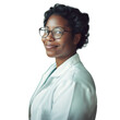 © Nick - Scientist surgeon physician doctor pharmacist chemist  forensic female African American smile eyeglasses  isolated transparent background