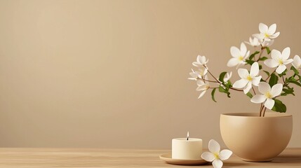 Aufkleber - Decorative white flowers in a vase on a light background