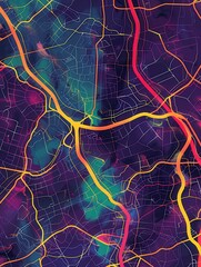 Aufkleber - Dynamic, colorful lines crisscross a stylized map, symbolizing connectivity and enhancing navigation for logistics and transportation services. Generative AI