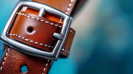 The belt is made of brown leather with silver stitching and buckle