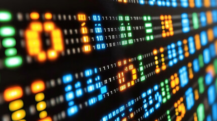 Colorful digital code displayed on a dark screen at night, highlighting data patterns and sequences