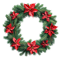 Wall Mural - christmas wreath adorned with red poinsettias, cut out - stock png.