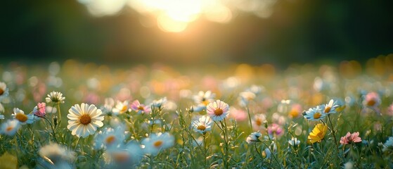 Wall Mural - Defocused image of a field of flowers