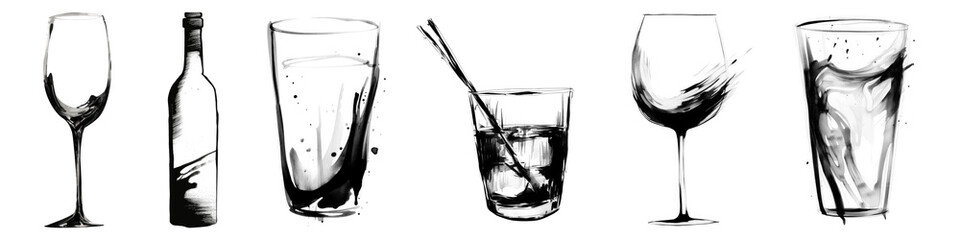 Sticker - Drink ink brush stroke  png cut out element set