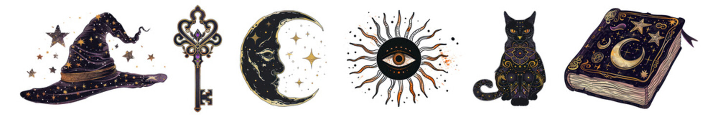 Wall Mural - mystical art illustration png cut out element set
