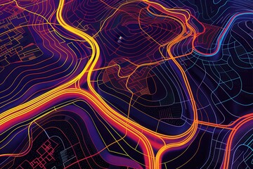 Aufkleber - Colorful, abstract lines overlay a map, illustrating dynamic routes and connectivity crucial for logistics and navigation services. Generative AI