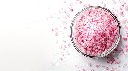 Pink bath salt on white background