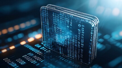 Abstract digital wallet made of binary code, symbolizing the digital nature of modern finance, Binary code wallet, Digital finance essence