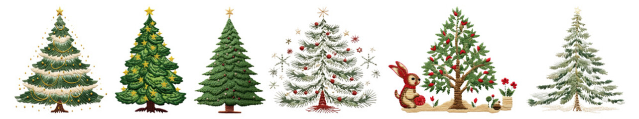 Sticker - Embroidery Christmas tree png cut out element set